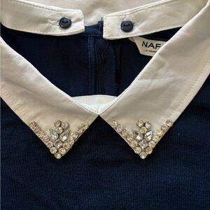 NAF NAF Navy Long-Sleeve Top with Embellished Detachable  White Collar